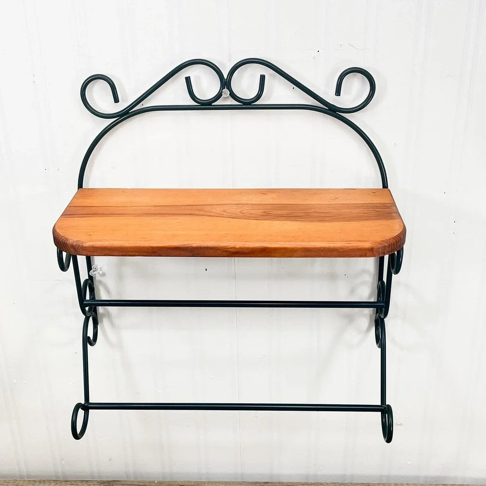 Vintage Bathroom Shelf with Towel Bar: Hunter Green Kitchen Shelf